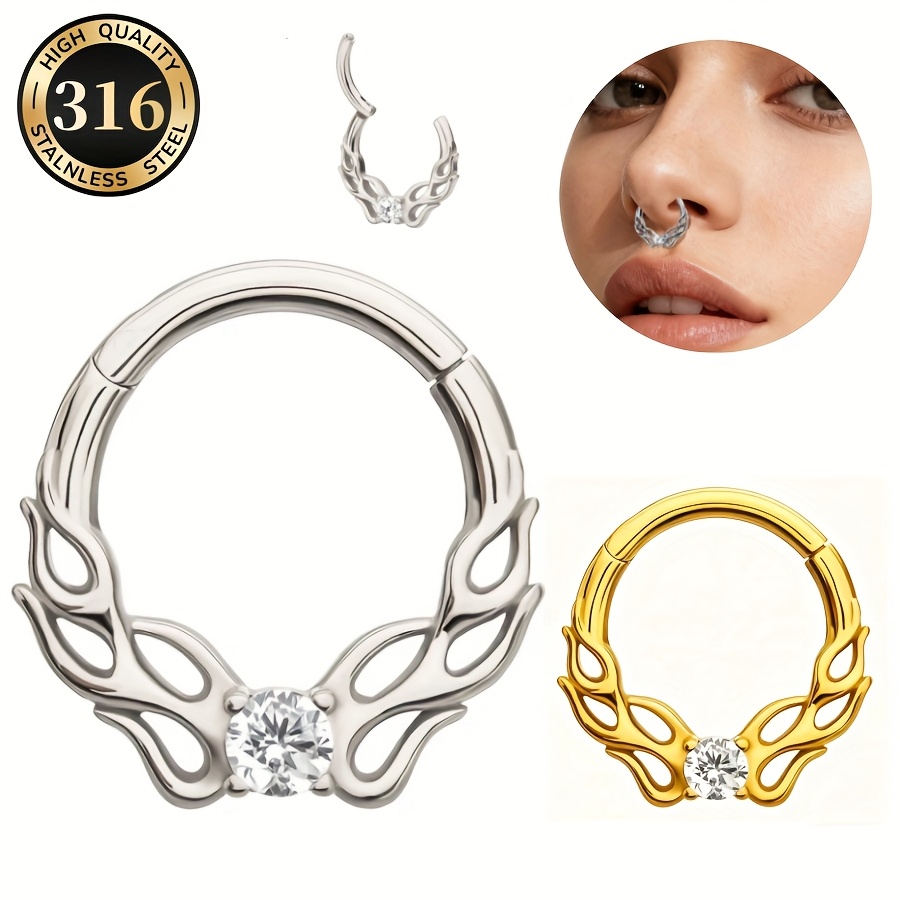 316L Stainless Steel Vine CZ Septum Nose Ring, Unisex